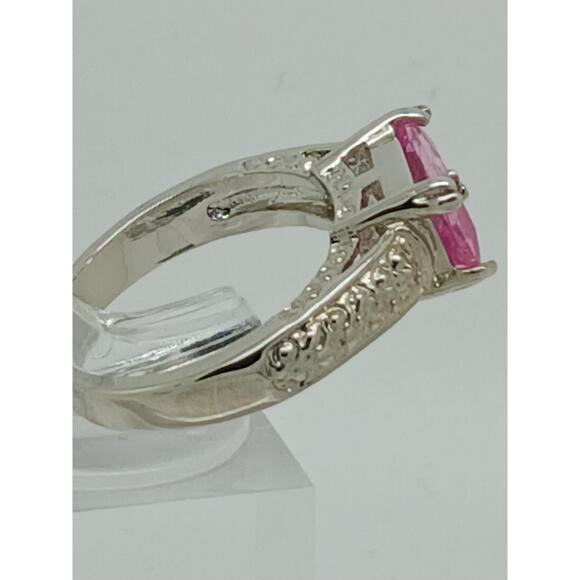 3CT Vintage Gold GP Fancy Pink Radiant Cut Sim Diamond CZ Engagement Ring Size 8 - Picture 9 of 10